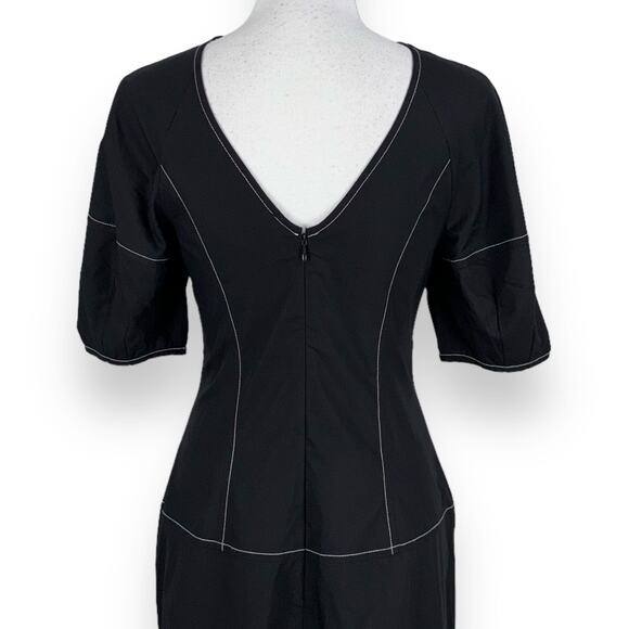 Madewell Dress Womens 0 Black Puff Sleeve Drop Waist Midi Cotton Poplin - Picture 10 of 16